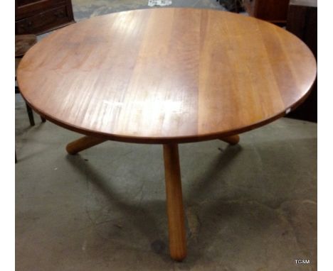 4 foot circular pine table with tripod legs made by Trannon