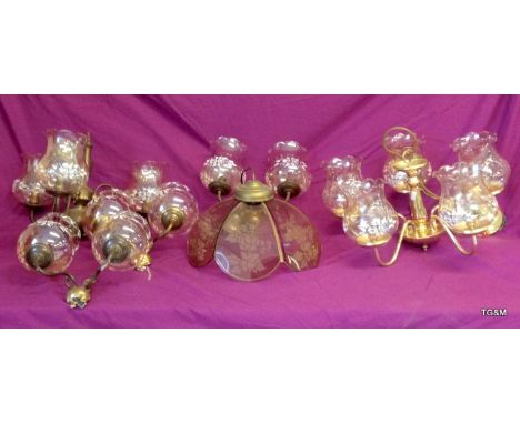 Mixed sets of light fittings and glass shades.