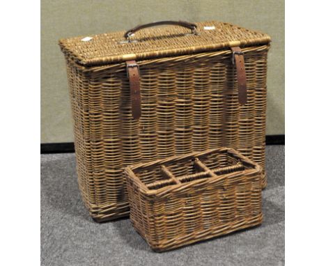 A wicker picnic hamper with fitted and removable wine bottle holder, 43cm wide