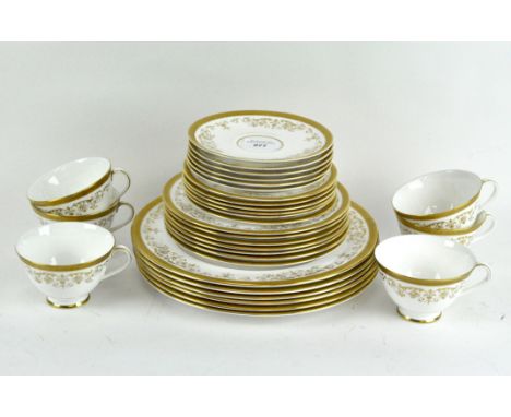 A Royal Doulton Belmont six piece tea set, comprising tea cups, saucers, side plates, dessert plates and dinner plates