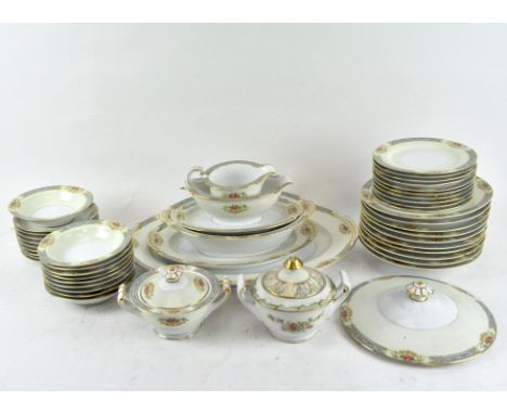 A Rose China part dinner and tea service, with printed floral decoration and gilt rims
