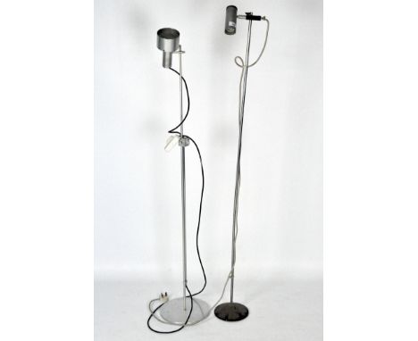 Two modern chrome standard lamps, each with adjustable lamp, the largest measuring 155cm high