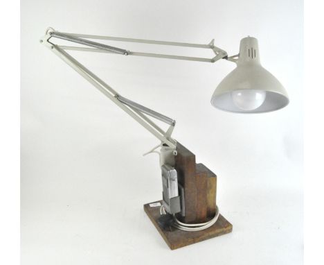A vintage anglepoise style lamp, mounted on wooden base, approximately 118cm high