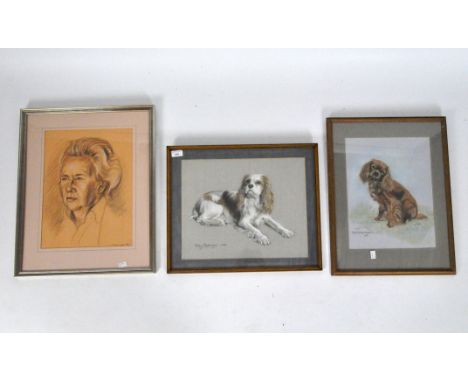 Two contemporary watercolours depicting Cavalier King Charles Spaniels, each signed Polly Rollings, 1984 and 1990, together w