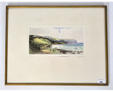 A gilt framed coloured etching depicting a coastal landscape, inscribed 'Blackhead County Antrim' and signed R. Cresswell Boa
