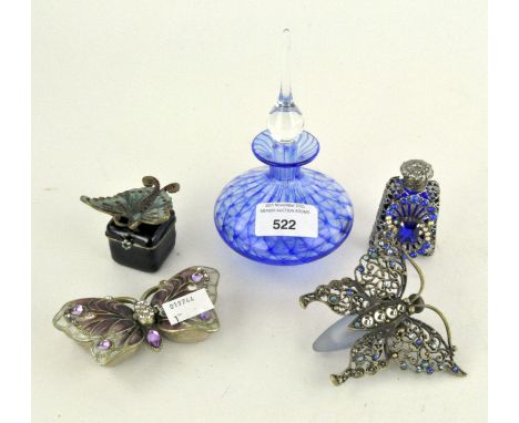 A collection of enamel and costume jewellery, together with a glass vase and scents