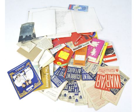 A collection of maps and war current affairs pamphlets from the 1940's, including Ordnance Survey 