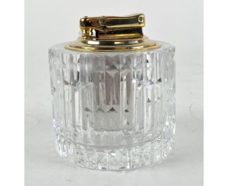 A Webb Corbett crystal glass mounted Calibri lighter, of cylindrical form, 7.5cm high