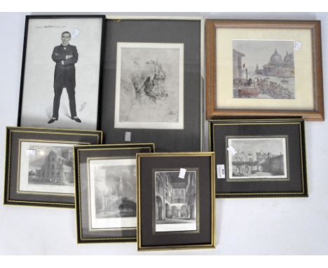 A selection of assorted pictures and prints, to include a Spy Mayfair newspaper supplement 'Seventh Power' print and more