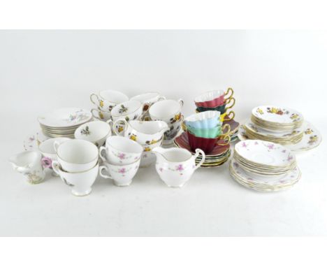 A Royal Stuart harlequin part tea-service in fluted form with gilt rims, comprising: six teacups, saucers and side plates, to
