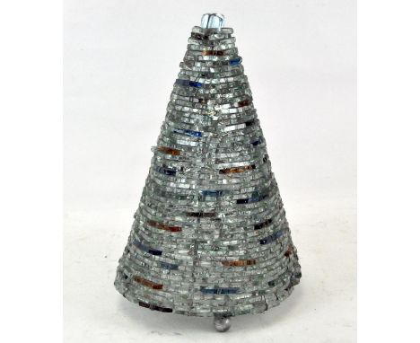 A coloured cut glass brick shard table light shade in the form of a stylized Christmas tree, 34cm high