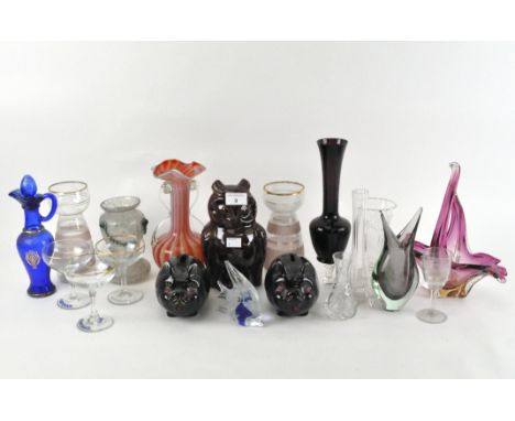 A selection of assorted ceramics and glassware, to include three Babycham glasses, vases, a paperweight in the form of a fish