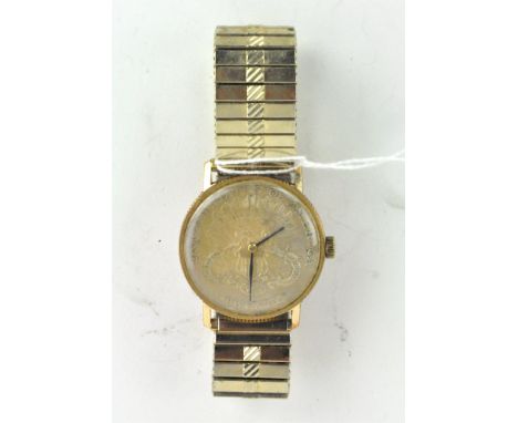 A USA dollar watch, manual wind, with a stainless steel band
