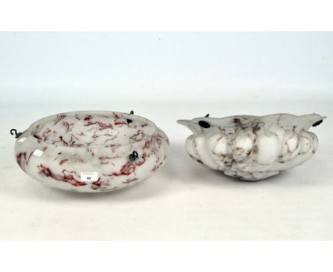 Two vintage mottled glass ceiling light shades, largest 42cm wide