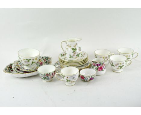 Two part tea sets, one being Wedgwood 'Wild Strawberries', the other Crown Staffordshire, including tea cups, saucers, sugar 