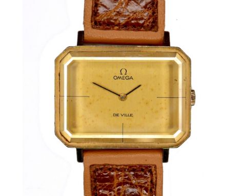 A vintage Omega De Ville gold plated gentleman's wristwatch, model 511.0379, designed by Andrew Grima, rectangular gold minim