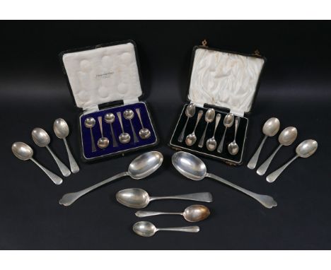 A collection of mixed silver flatware, including two 18th century style dog nosed spoons, each 20cm long, two cased sets of s