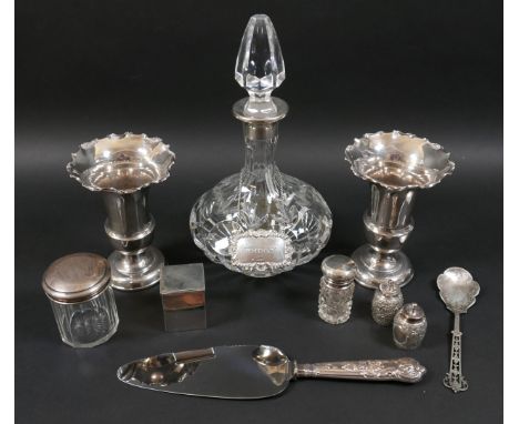 A group of Edwardian and later silver, including an Edwardian silver miniature card case, with two small packs of playing car