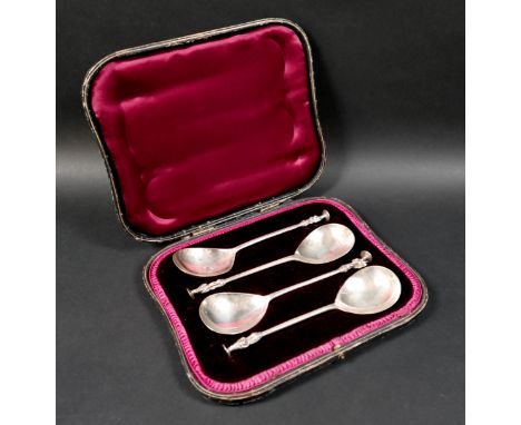 A cased set of four George V silver apostle serving spoons, Wakely &amp; Wheeler, London 1911, each 19cm long, in original fi