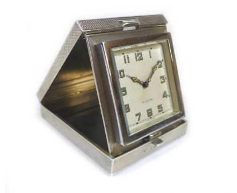 A George V silver and enamel travel clock, with Arabic dial, turquoise enamel, possibly Rotherham & Sons Ltd. Birmingham 1933