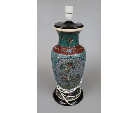 Large antique cloisonne effect vase lamp 