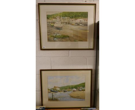 Pair of harbour watercolour scenes signed R Wiles