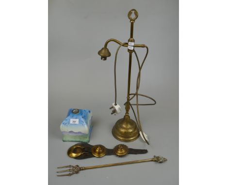 Brass table lamp with hand-painted Deco shade 