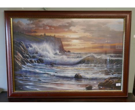 Framed print of stormy seas signed Raymond Sipoz