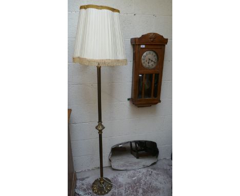1940s wall clock, brass floor lamp and wall mirror 
