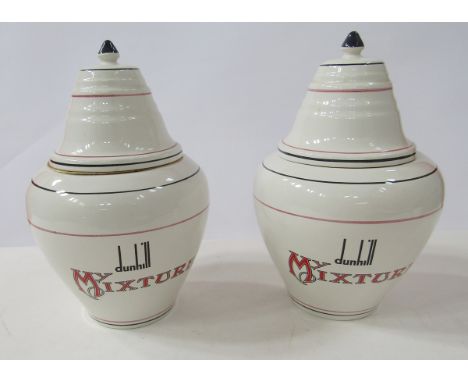 Pair of Dunhill 'My Mixture' Honiton pottery tobacco jars&nbsp;having tapered covers, shouldered and tapering body, all decor