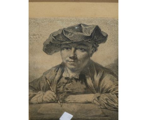 A SMALL COLLECTION OF ANTIQUE HAND COLOURED MILITARY AND TOPOGRAPHICAL PRINTS, TOGETHER WITH A PORTRAIT OF AN ARTIST, SIZES V