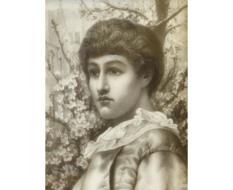 HENRY RYLAND  (1856-1924)  PORTRAIT OF A YOUTH, SIGNED, CERAMIC PLAQUE. 35 x 28cms