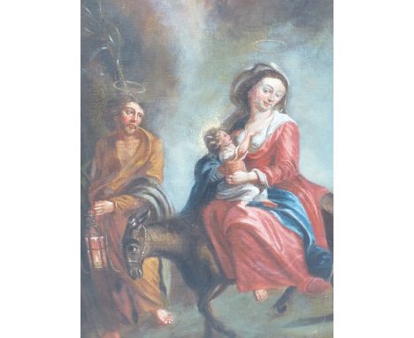 OLD MASTER SCHOOL. THE FLIGHT INTO EGYPT, OIL ON CANVAS. 78 x 64cms