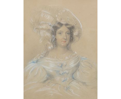 19th C. CONTINENTAL SCHOOL. PORTRAIT OF LADY, PASTEL AND PENCIL DRAWING. 28 x 22cms. 18th C. EBONIZED FRAME