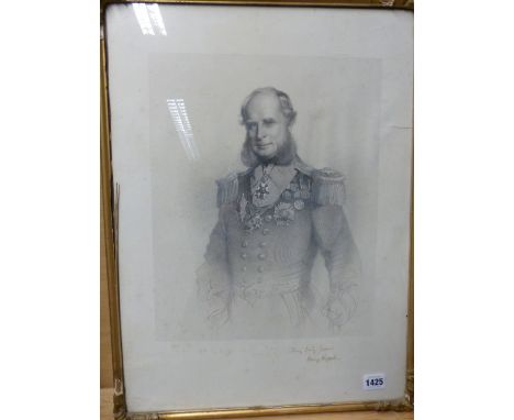 A VINTAGE PORTRAIT PRINT REPUTEDLY OF THE HONOURABLE GEORGE FORTESCUE WITH PERSONAL INSCRIPTION. 55 x 40cms AND AN EARLY PHOT