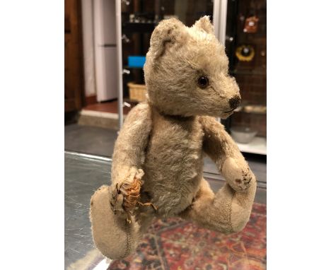 A MID 20TH CENTURY&nbsp; STEIFF BLONDE MOHAIR TEDDY BEAR, WITH STITCHED NOSE MOUTH AND CLAWS 20cm HIGH, TOGETHER WITH MOHAIR 