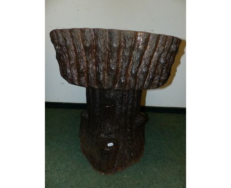 AN ANTIQUE MOULDED STONEWARE RUSTIC PLANTER CIRCULAR BOWL ABOVE TRUNK FROM BASE D 62 H 64cms