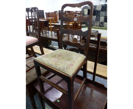 AN 18th C. OAK LADDER BACK CHAIR WITH DROP IN SEAT AND ON SQUARE SECTIONED LEGS. FROM THE ESTATE OF PHILIP ASTLEY-JONES