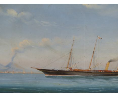 19th C. ITALIAN SCHOOL. PORTRAIT OF A STEAM YACHT, GOUACHE. 43 x 66cms
