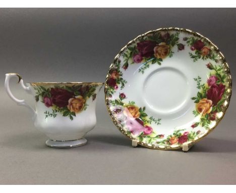 ROYAL ALBERT PART TEA SERVICE OLD COUNTRY ROSES PATTERN  including a jug, six cups, a bowl, two shoes, six plates, six saucer