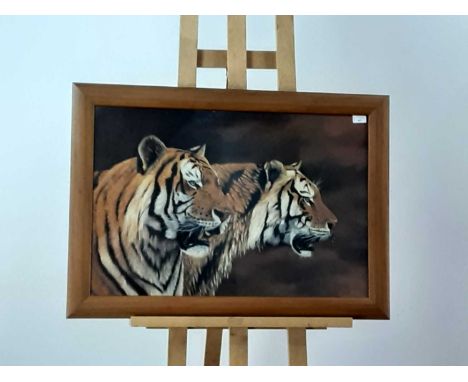 FRAMED PRINT BY JONATHAN TRUSS 20TH CENTURY depicting two tigers, framed and under glass88cm wide x 62.7cm high