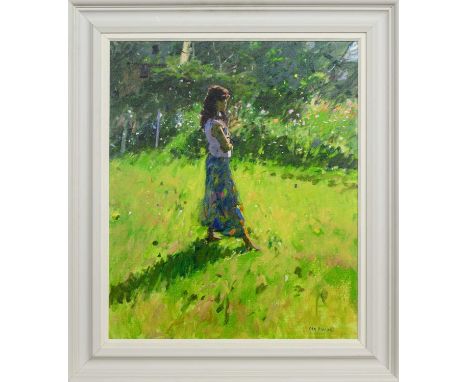 SARAH IN THE MEADOW, A PRINT BY KEN HOWARD print on board, framed, image size 59cm x 49cm, overall size 76cm x 66cm