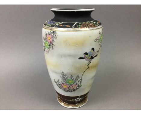 COLLECTION OF JAPANESE CERAMICS VASES, BOWLS AND PLATES including Noritake, Satsuma and others also a cylindrical box