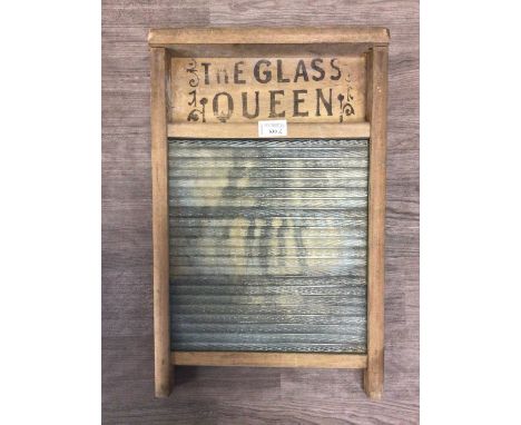 TWO WASH BOARDS A FRAMELESS MIRROR AND A FIRESCREEN  the firescreen inset with floral panel Qty: 4