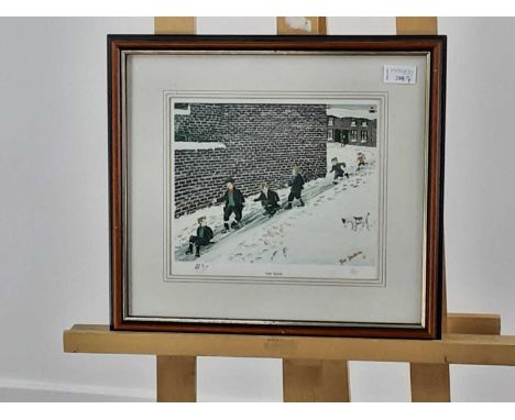 THREE SIGNED TOM DODSON PRINTS VARIOUS SCENES comprising children sledging, a sweet shop and a school first aid room scene, e
