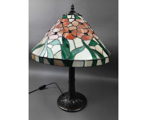 TIFFANY STYLE TABLE LAMP with leaded glass shade59cm high, 44cm diameter 