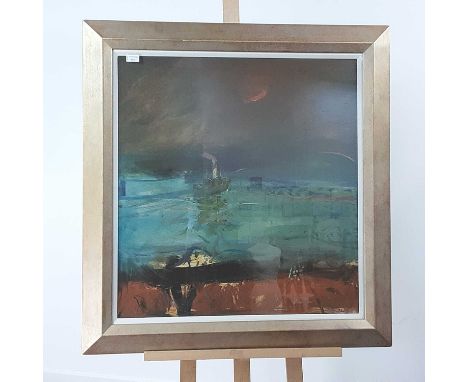 BOAT AT SEA, A CANVAS PRINT AFTER JAMES DOWNIE ROBERTSON  (SCOTTISH 1931 - 2010) print on linen canvasframed and under glassi