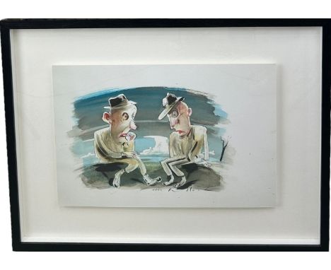 IAN POLLOCK (B.1950): A WATERCOLOUR DRAWING ON PAPER DEPICTING TWO FIGURES, 50cm x 33cm Mounted in a frame and glazed. 73cm x