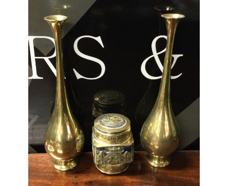 A Chinese brass and enamelled caddy etc. Est. £20 - £30.