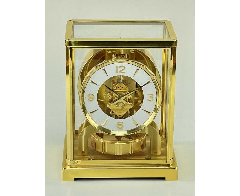 JAEGER-LE COULTRE ATMOS CLOCK, ser. no. 46***8, lacquered brass and perspex, rectangular case with recessed 22cm dial with wh